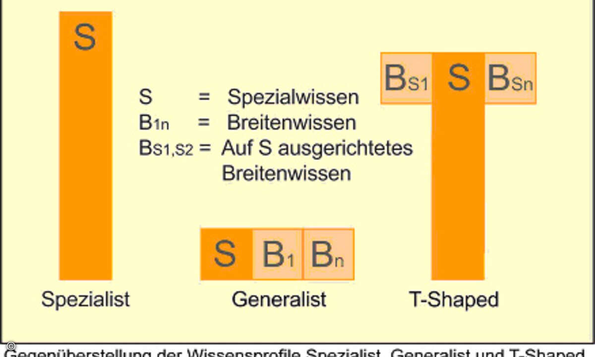 Spezialist, Generalist und T-Shaped Professional im Vergleich. (Grafik: Elisabeth Heinemann)