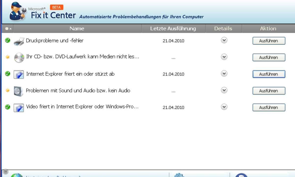 Microsofts Fix it Center Online ermittelt und beseitigt Probleme auf Windows-PCs.