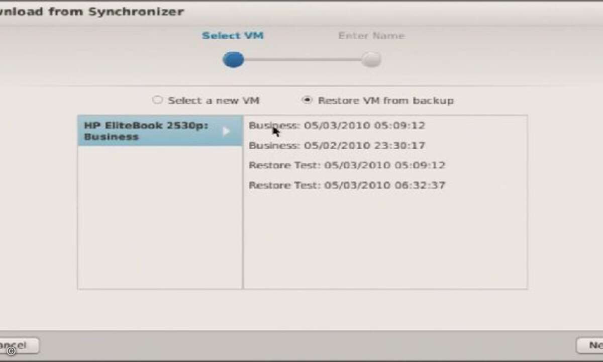 Mit dem Synchroizer lassen sich vordefinierte Virtual Machines mit Desktop-Umgebungen auf den mobilen Rechner übertragen.