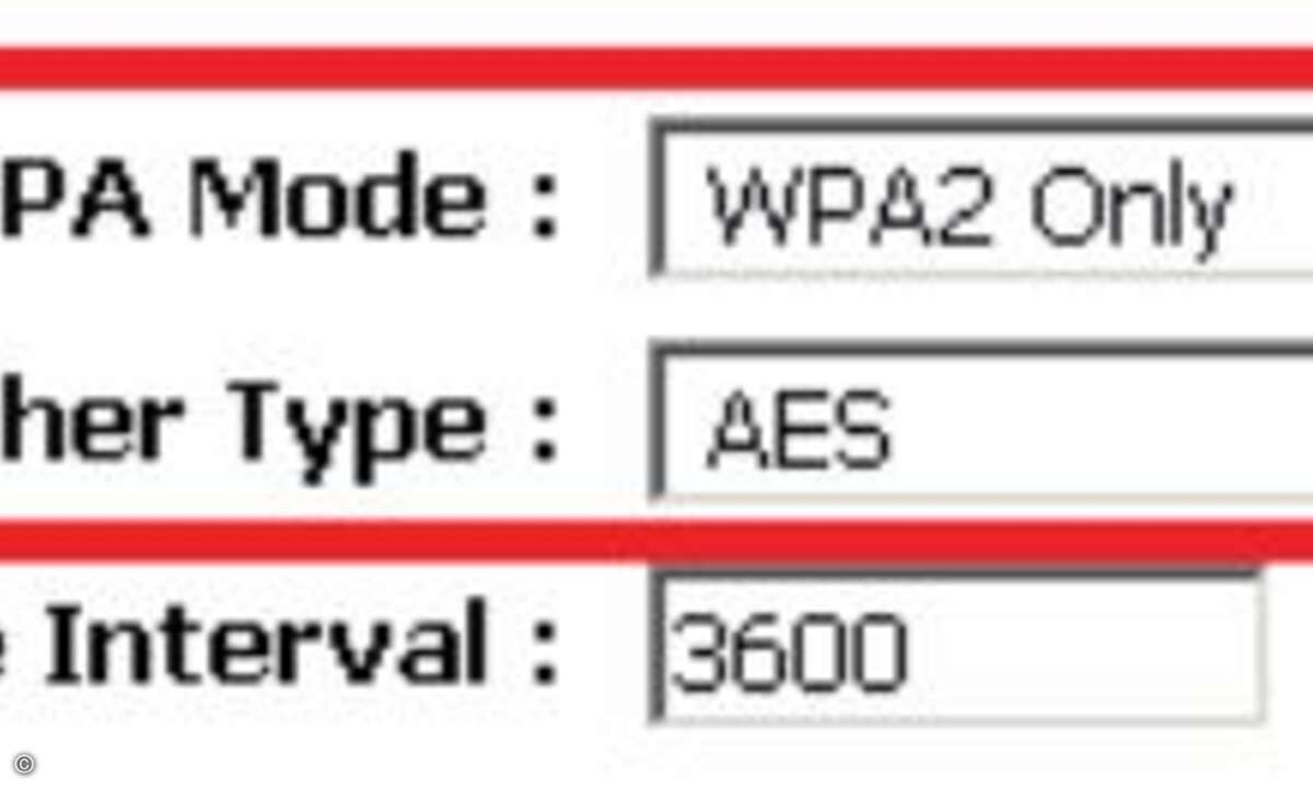 Am besten WPA2 in Verbindung mit AES zur Verschlüsselung verwenden. WEP ist zu unsicher.