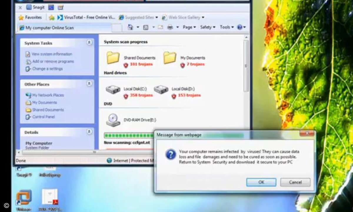 Die vermeintliche Antiviren-Software findet angeblich Schädlinge auf dem Rechner des Opfers.