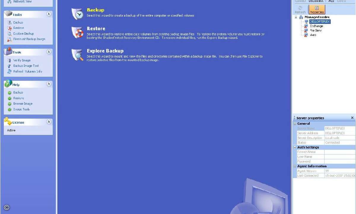 Das User-Interface von Shadow Server