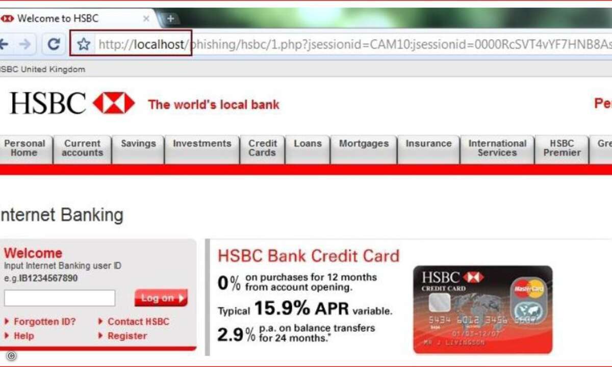 Vor allem die Web-Seite der HSBC-Bank wurde von Hackern nachgebaut.