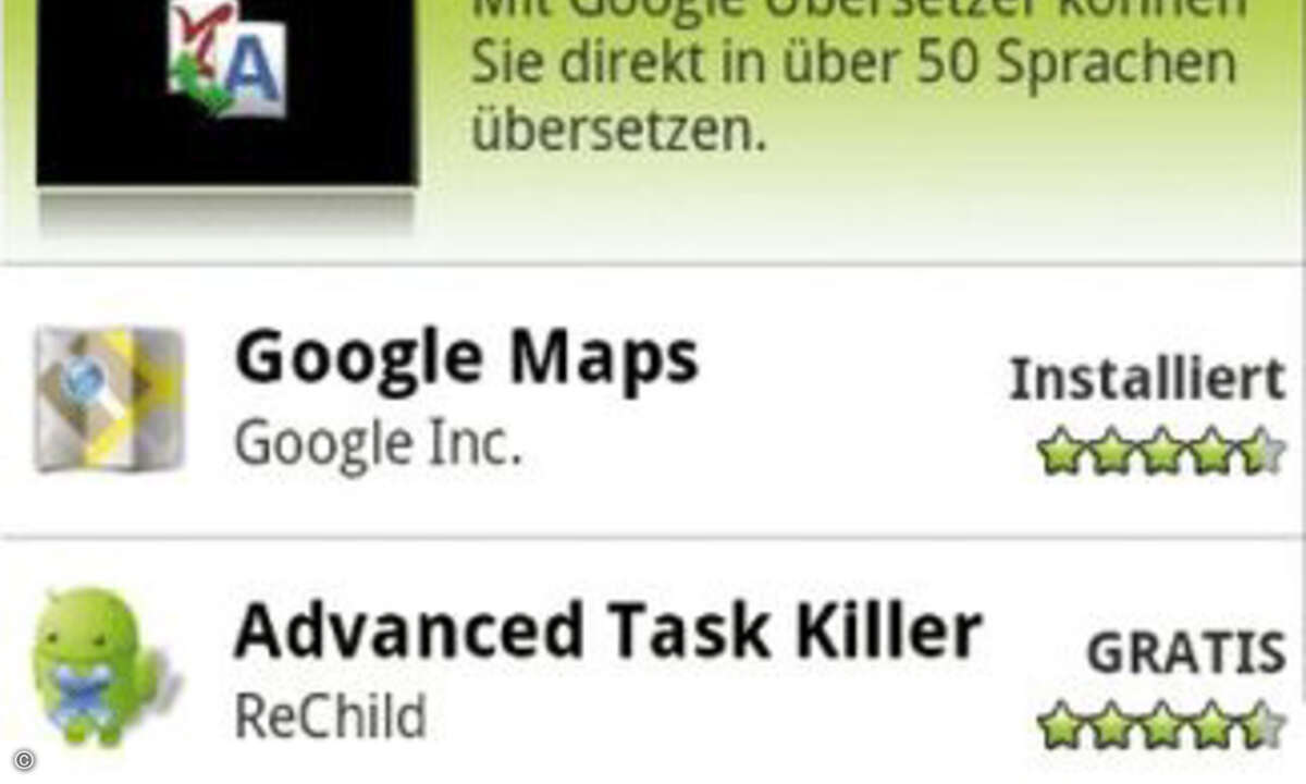 Aus dem Android Market lassen sich passende Apps leicht nachrüsten.