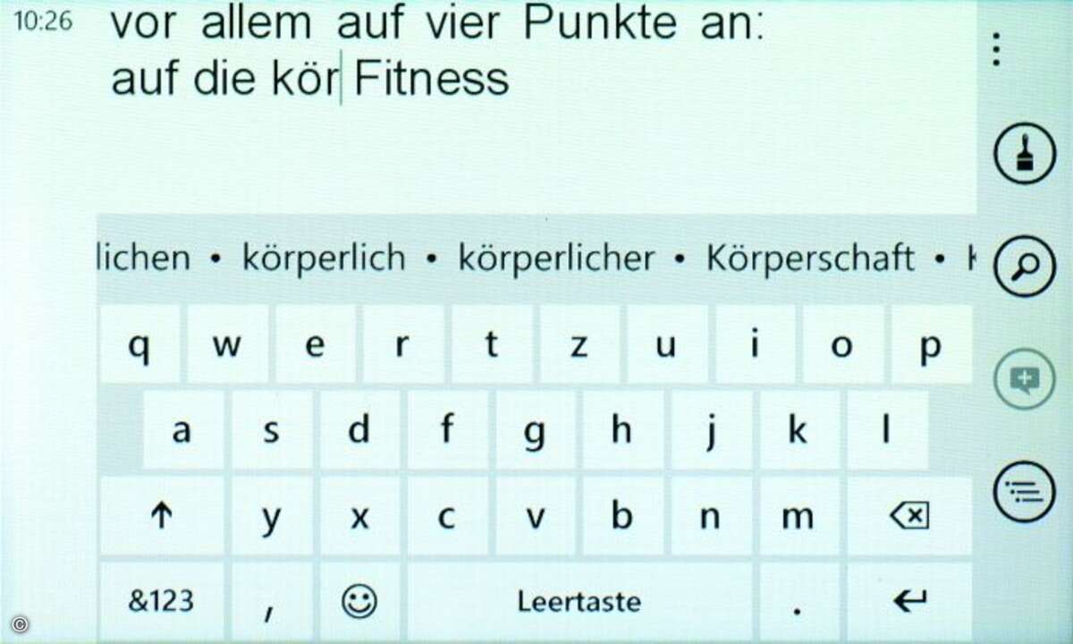 Die virtuelle Schreibmaschinen-Tastatur gibt