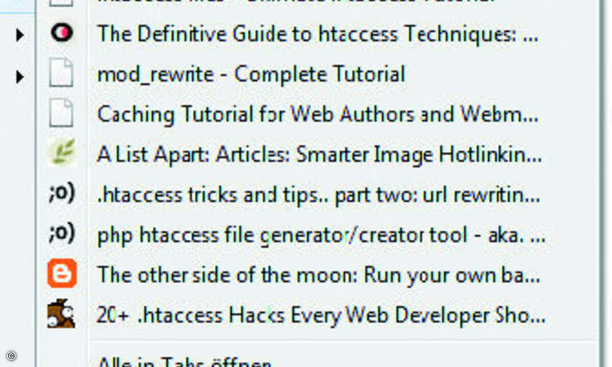 Hilft aufzufallen: Favicons, hier in den Firebox-Bookmarks.