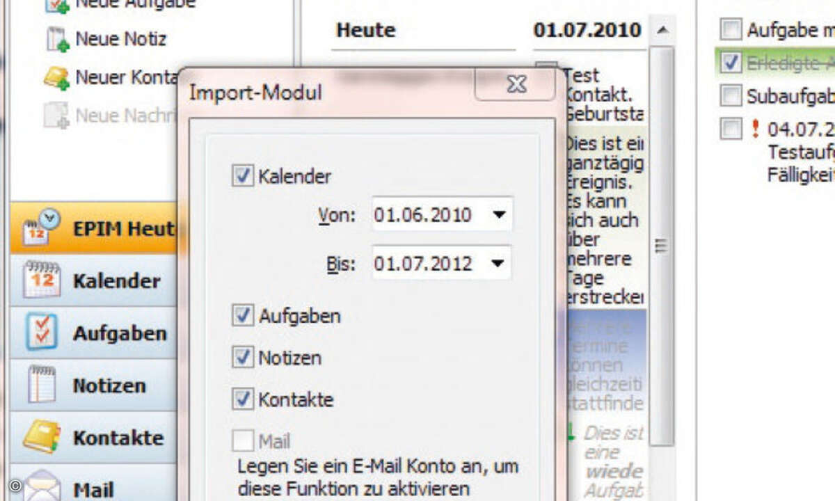 Die Freeware Essential PIM ex- und importiert die unterschiedlichsten Formate. Auch mit Outlook arbeitet es eng zusammen.