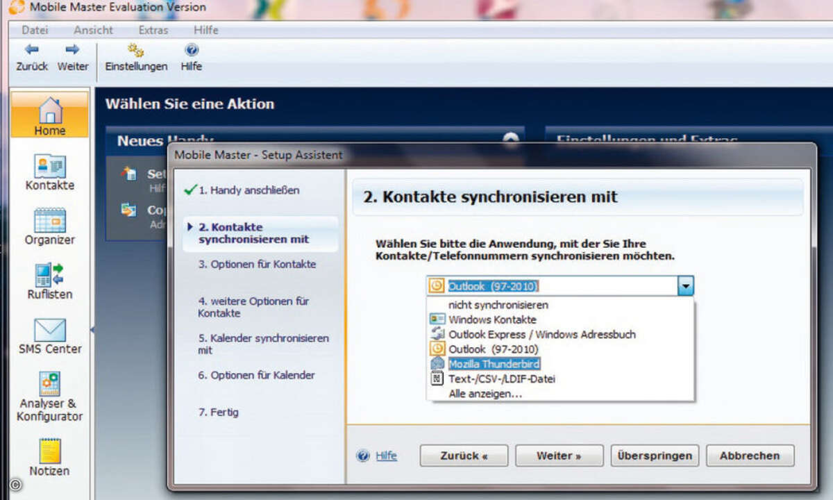 Für die mobile Synchronisation mit Thunderbird helfen oft nur kommerzielle Tools, wie Mobile Master.