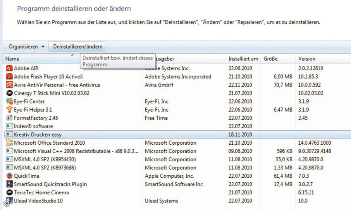 Auf dem neuen Notebook sind sehr viele Testversionen vorinstalliert. Sparen Sie Platz auf der Festplatte, indem Sie unnütze Programme über die Deinstallationsroutine von Windows eliminieren.