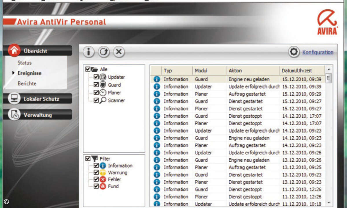 Die Freeware AntiVir Personal von Avira schützt den privaten Anwender gut vor Angriffen aus dem Internet.