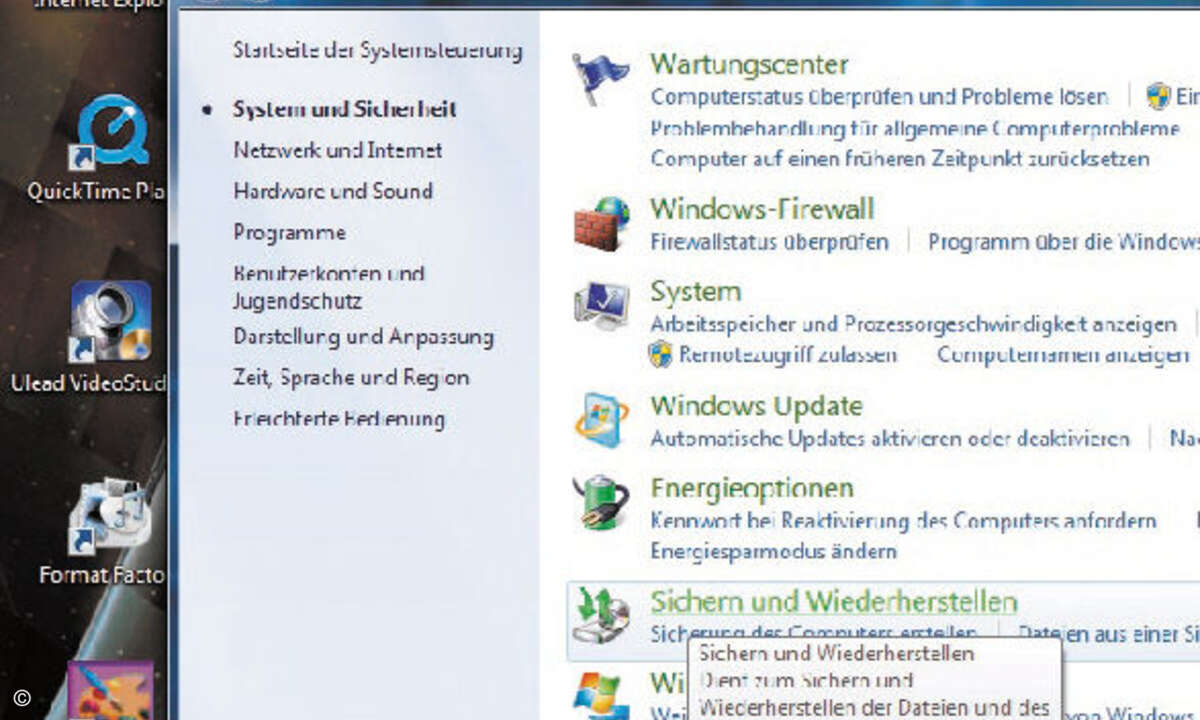 Windows 7 bietet eine eigene Backup-Funktion, um das System zu sichern.
