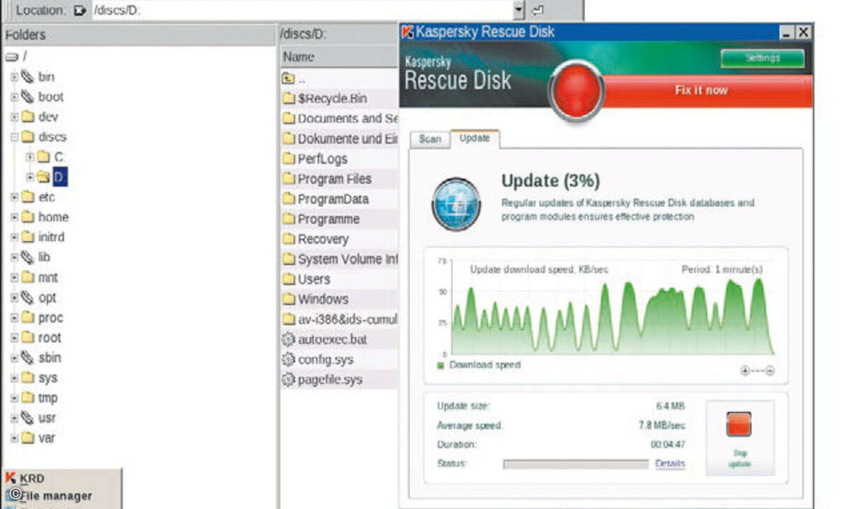 Mit der Kaspersky-Rettungs-CD suchen Sie nach Viren und können parallel Dateien kopieren.