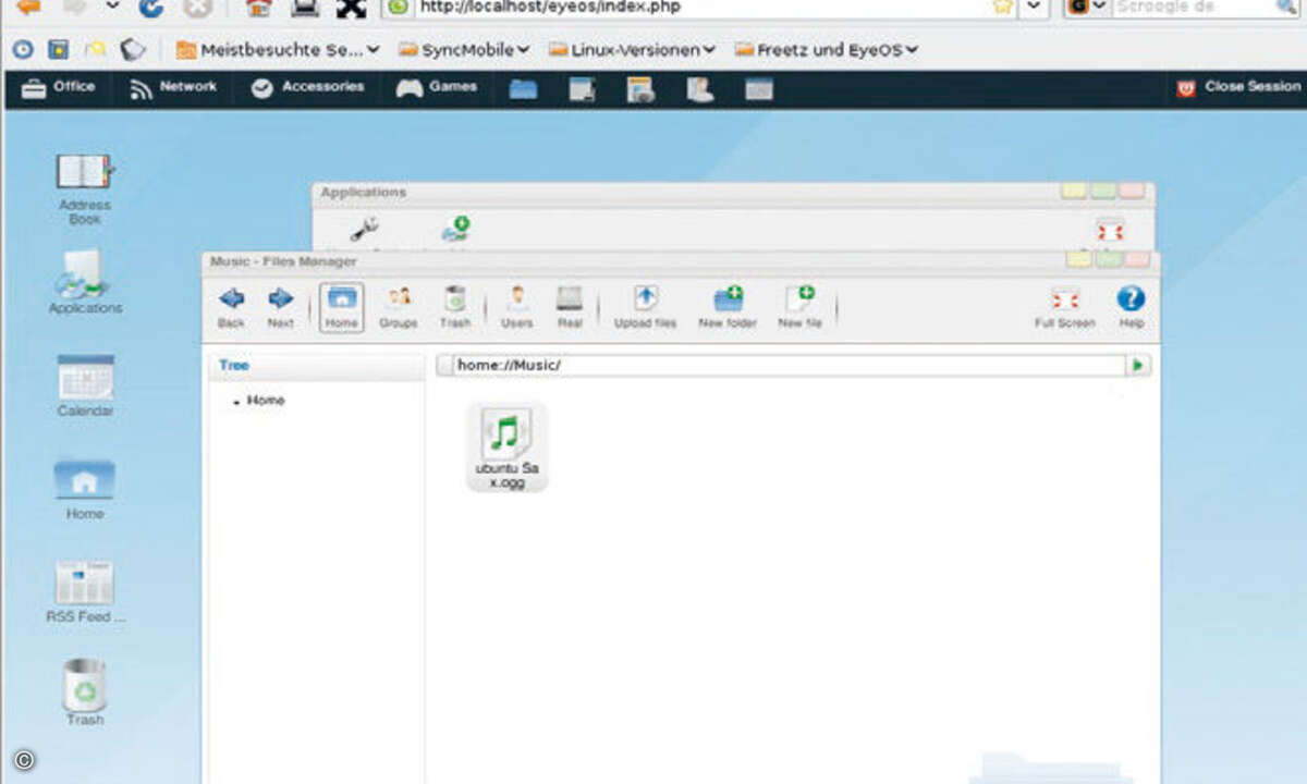 Der Dateimanager von EyeOS ist die zentrale Anlaufstelle aus dem Internet.