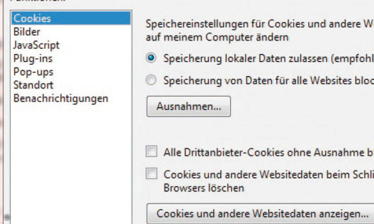 Vorbildlich: Chrome weist in den Optionen auf die Online-Verwaltung der Flash-Cookies hin.