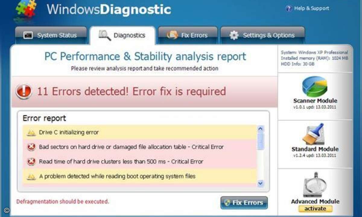 Die täuschend echt aussehende Oberfläche von Windows Diagnostic versetzt Benutzer mit gefälschten Warnmeldungen in Angst und Schrecken.