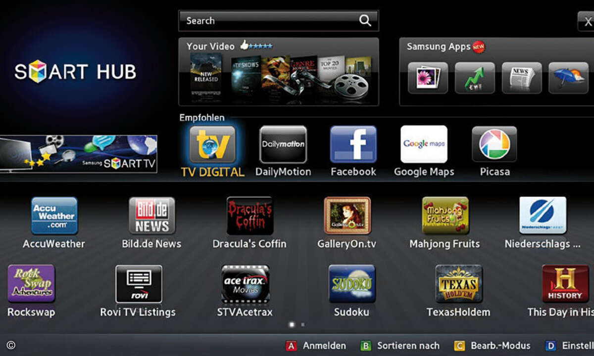 Samsung hat sein Online-Portal kräftig erweitert. Zahlreiche „Samsung Apps“ kann man zusätzlich auf dem Player installieren.