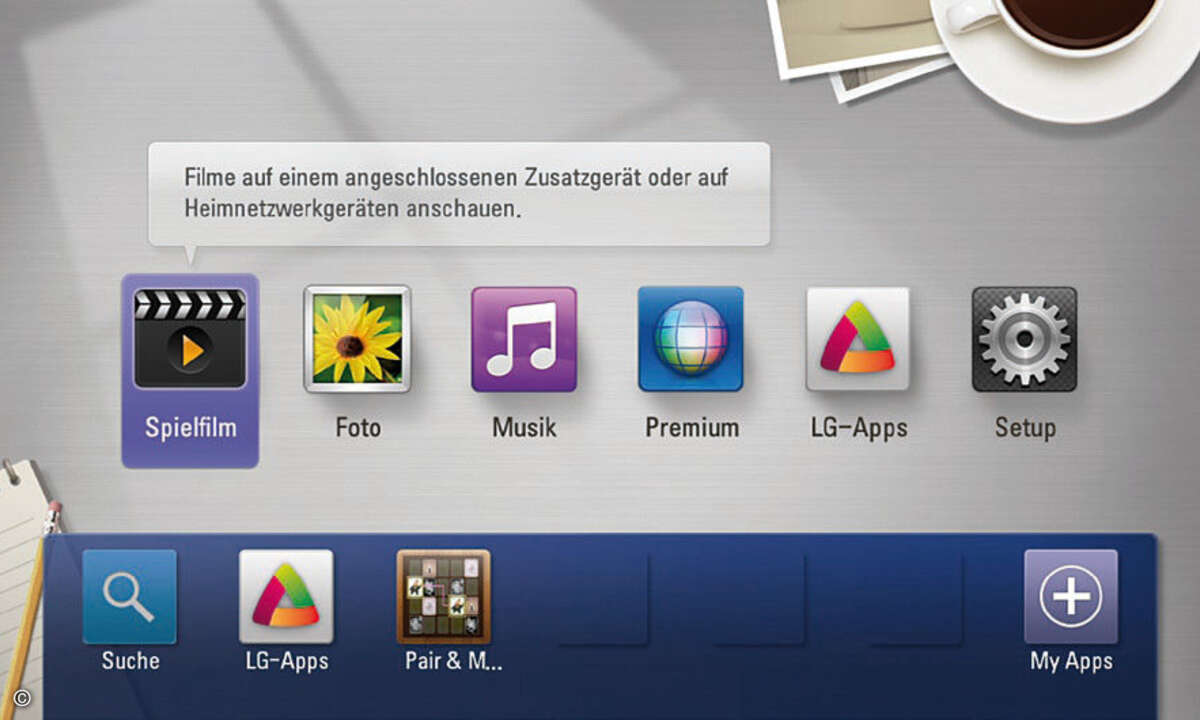 Noch schicker sind die Menüs der LG-Player geworden. Übersichtlich sind sie zudem. Praktisch ist, dass die untere Spalte frei belegt werden kann, so dass der Nutzer schnell auf seine Lieblingsinhalte zugreifen kann.