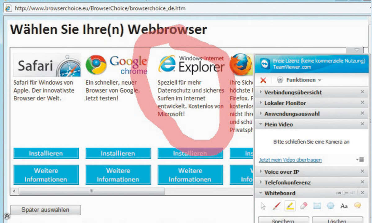 Mit dem Whiteboard von Team Viewer zeichnet der aus der Ferne Präsentierende und hebt bestimmte Inhalte farblich hervor.