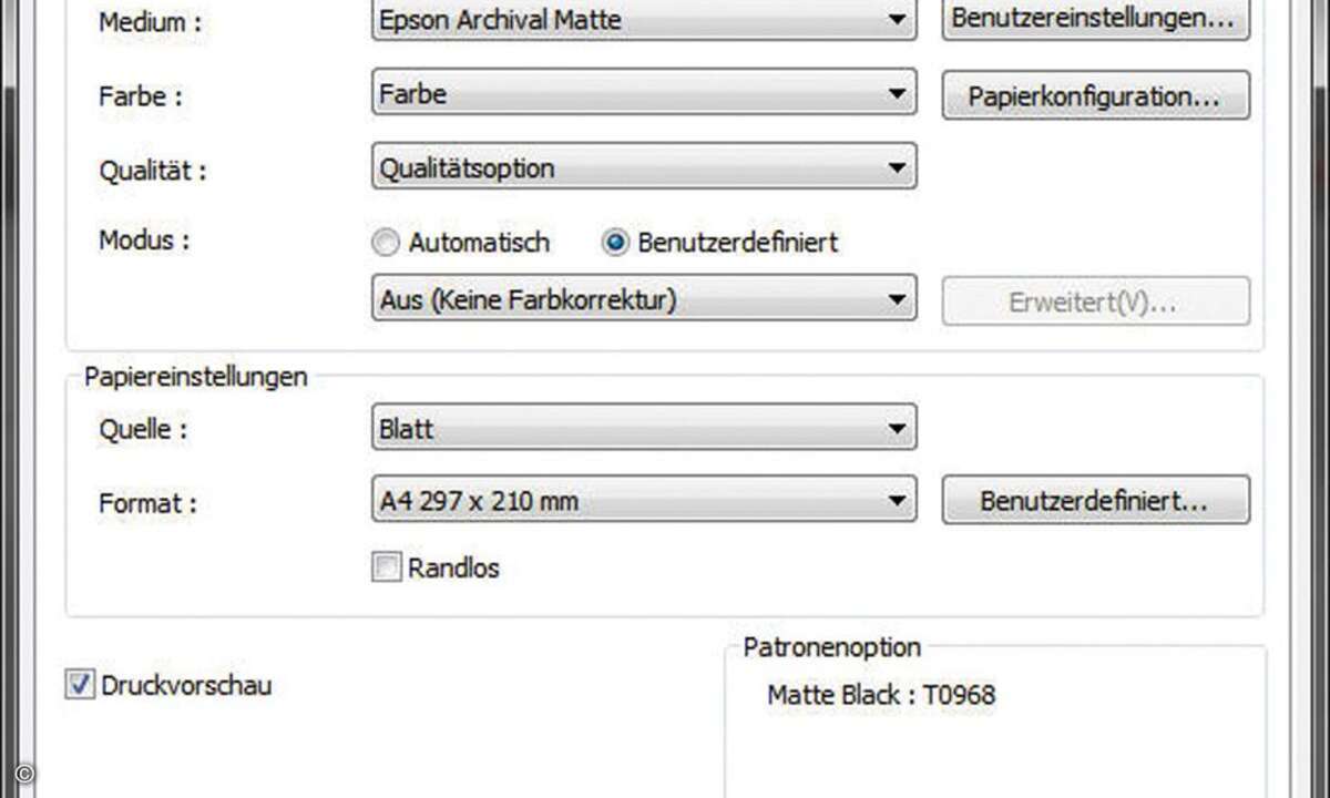 In der Standardeinstellung werden keinerlei Korrekturen vorgenommen.