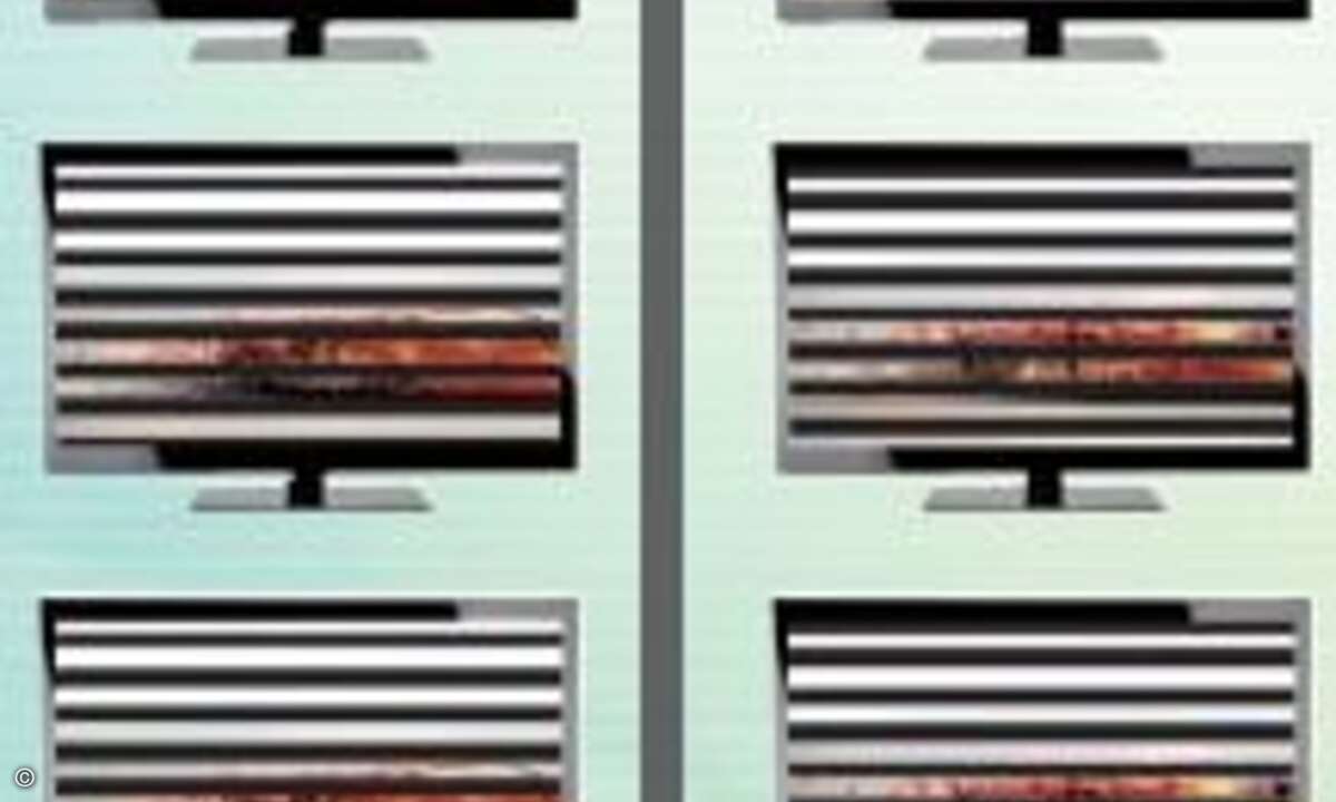 3D mit Polarisation: Bei 3D-TVs mit Polfiltern sind die Bildzeilen abwechselnd (mit einem anderen Winkel) zirkulär polarisiert. Bei einem Full-HD-Panel strahlen also 540 Zeilen immer auf das eine Auge, die anderen 540 auf das andere Auge – durch eine