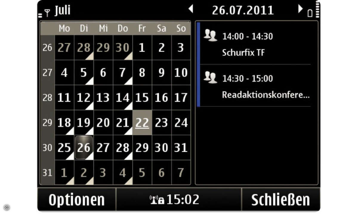 Der Kalender bietet die gewohnt übersichtliche Optik inklusive einer detaillierten Infoebene.