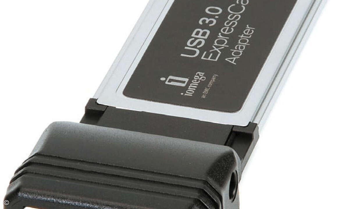 Für Notebooks mit Express-Card-Slot gibt es USB-3.0 Karten. Allerdings war die Übertragunsgrate des getesteten Iomega-Adapters nicht gerade berauschend.