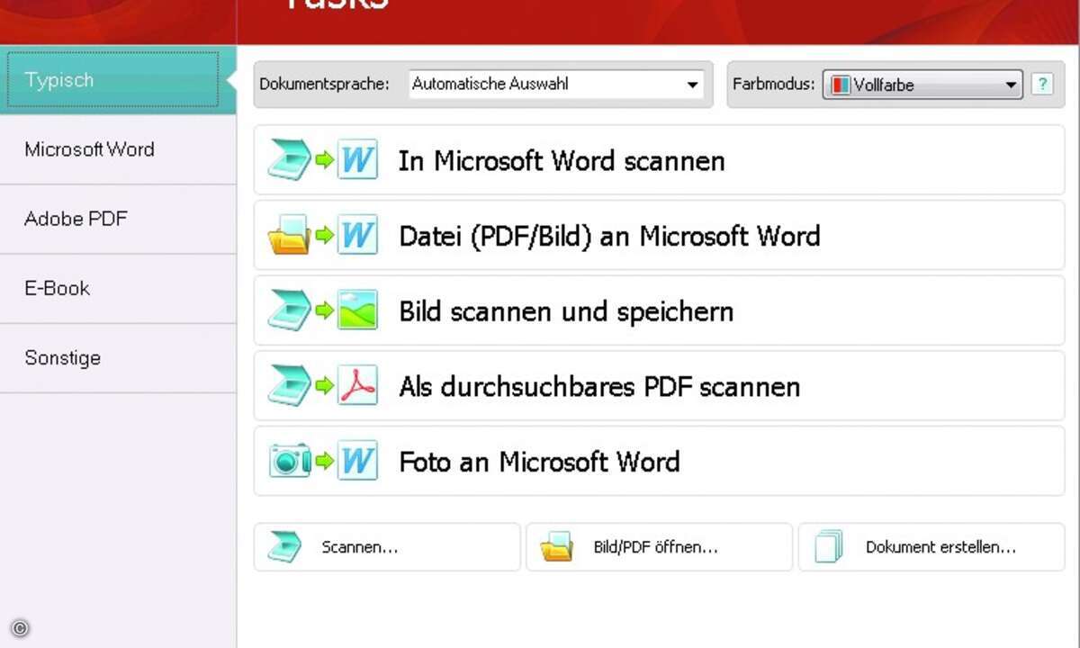Mit benutzerspezifischen Tasks lassen sich bei Fine Reader 11 Scan- und Umwandlungsvorgänge definieren und automatisieren.