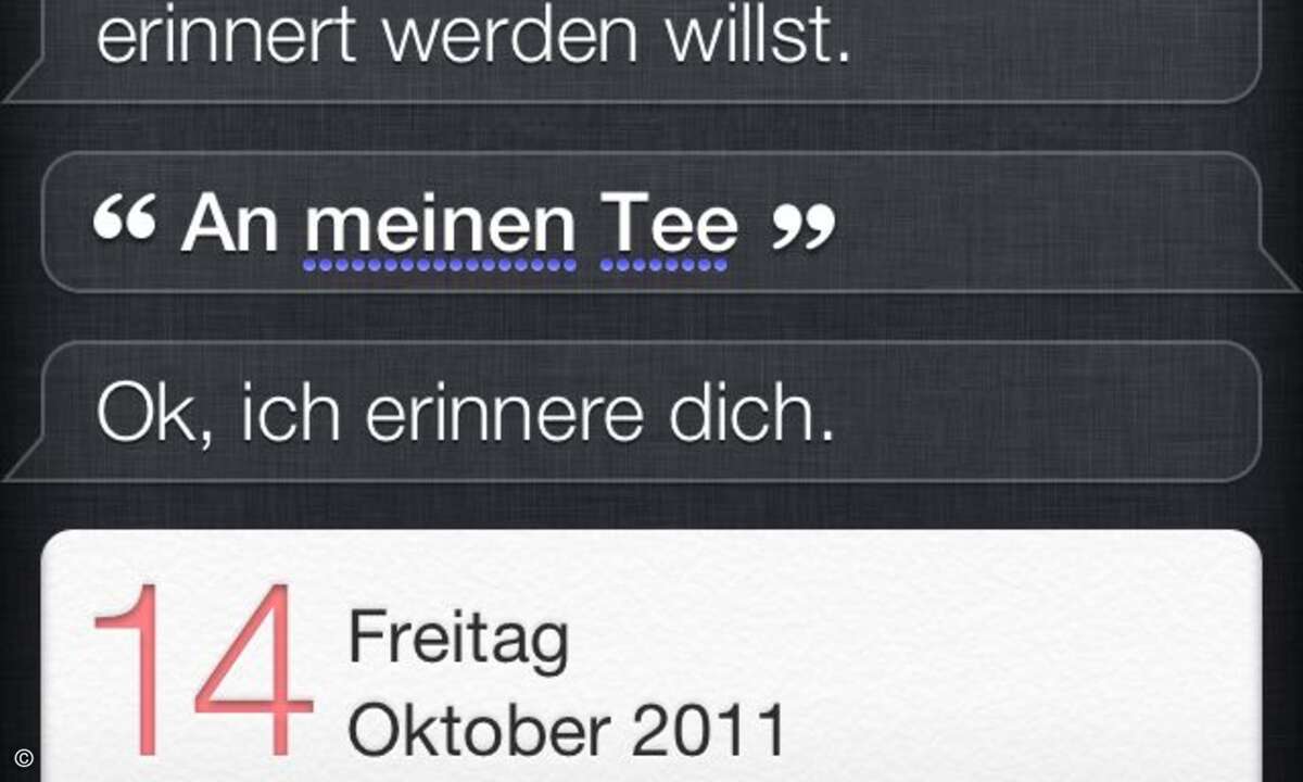 Eine Erinnerung an den Tee einzustellen…entwickelt sich zum Dialog mit Siri.