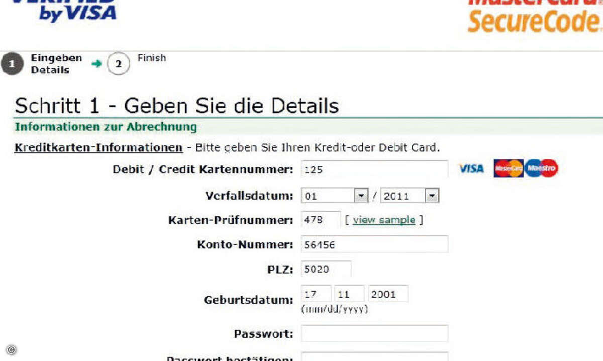 Phishing-Attacke auf Visa-Konten: Die Bilder und Logos sind von der echten Seite eingebunden.