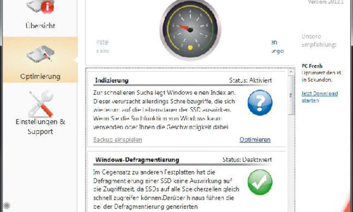 Erste Schritte: Mit SSD Fresh kann man schnell globale Systemeinstellungen vornehmen, auch ohne ein Windows-Profi zu sein.