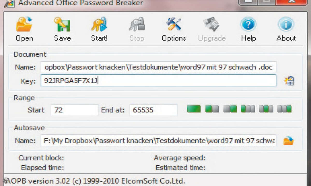 Der Office Password Breaker von Elcomsoft greift mit garantiertem Erfolg die schwache Verschlüsselung von MS Office bis Version 2003 an.