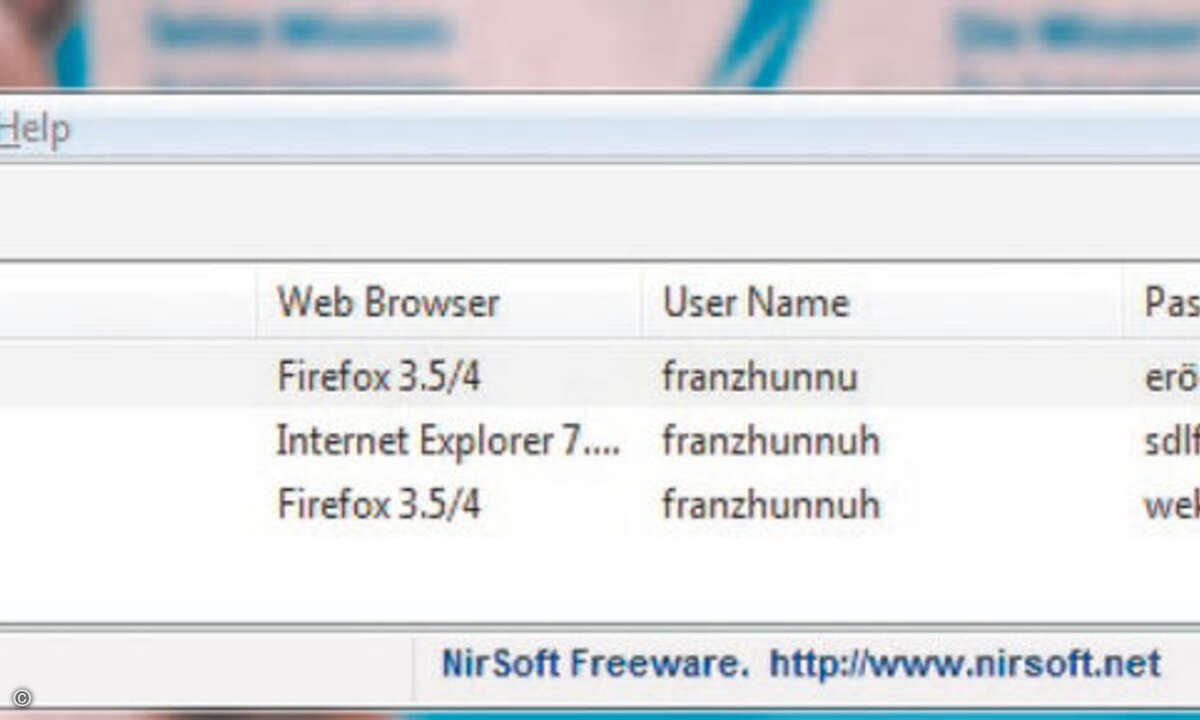 WebBrowserPassView von Nirsoft zeigt die Passwörter der Browser IE, Firefox, Opera und Chrome im Klartext an.