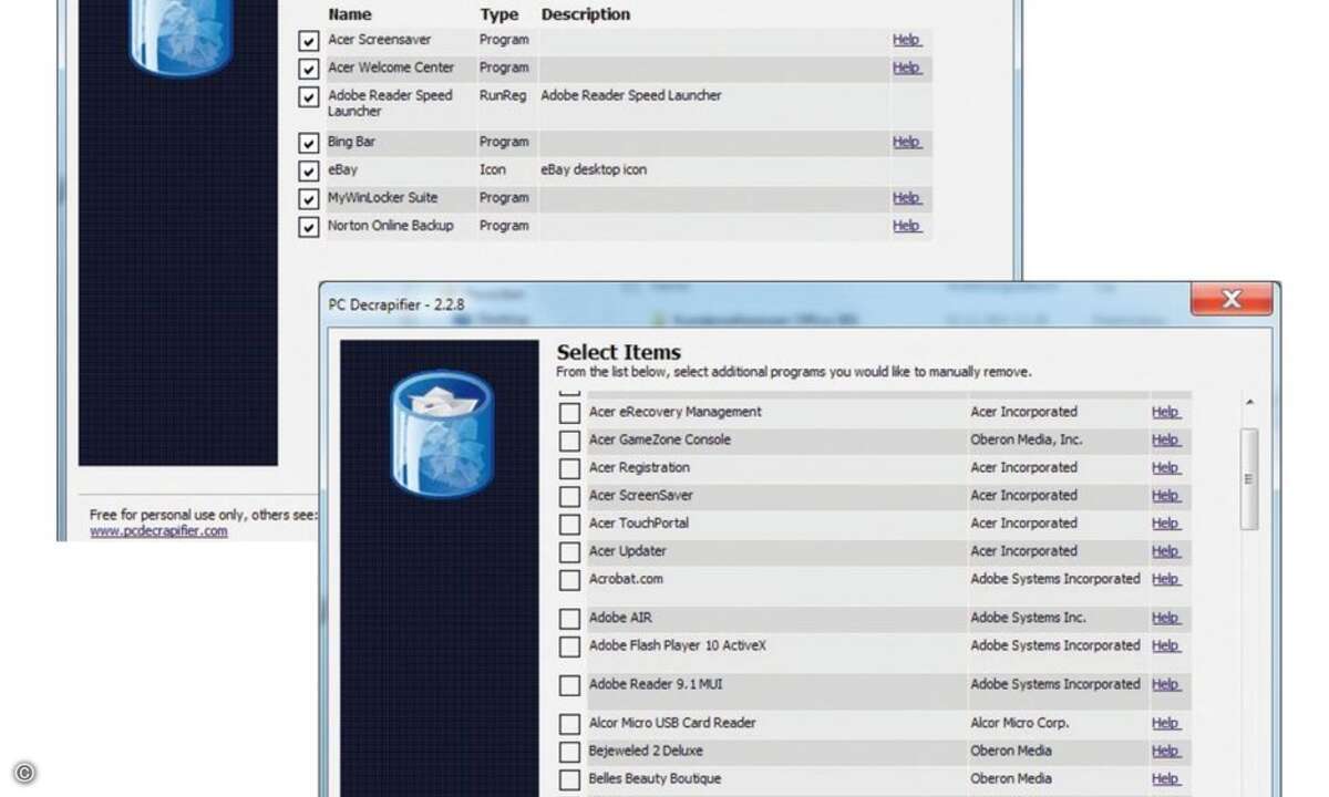 Auf neuen Windows-PCs sind immer mehr Programme, Bildschirmschoner und Browser-Menüleisten vorinstalliert. In der Liste müssen Sie sorgfältig wählen, was weg kann. Den Alcor Micro USB Card Reader sollten Sie unbedingt aufheben.