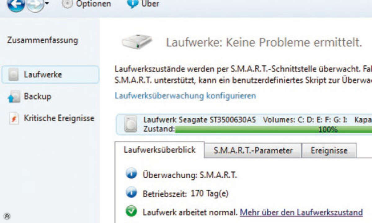 Acronis Drive Monitor liest die S.M.A.R.T.-Werte der Festpatte aus.