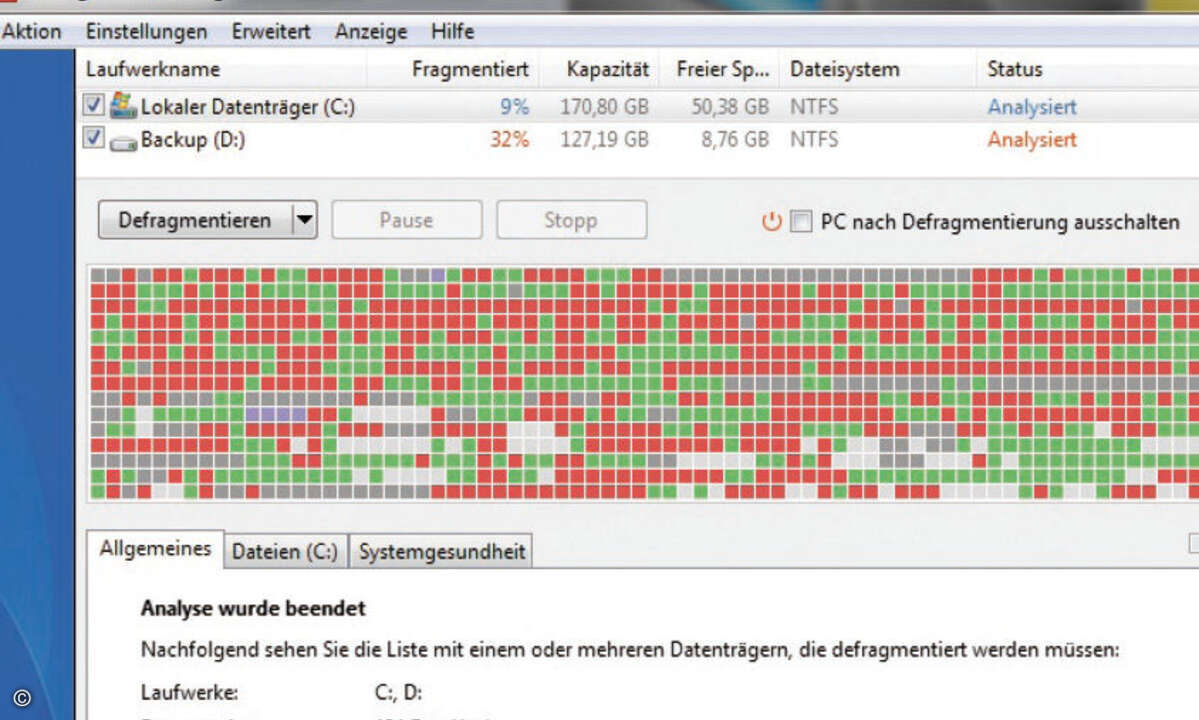 Mit Disk Defrag defragmentieren Sie unaufgeräumte Festplatten und sorgen so kostenlos für zusätzliche Leistung.