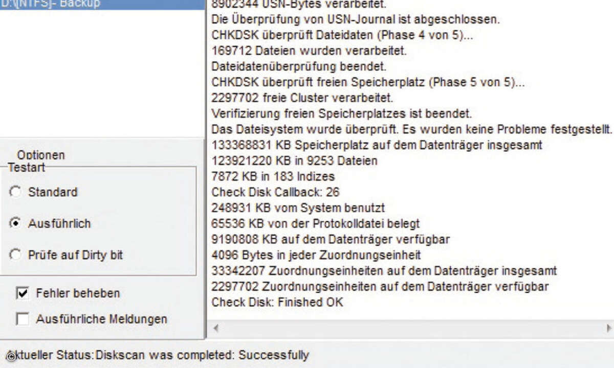 Fehler beseitigen: Nicht-System-Partitionen repariert CheckDisk selbstständig.