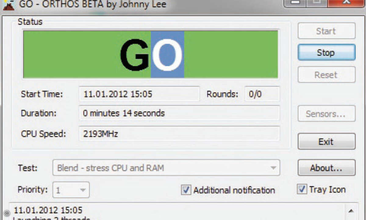 Das Tool Orthos testet den Prozessor Ihres Rechners. Alternativ überprüft es sogar CPU und RAM gleichzeitig.