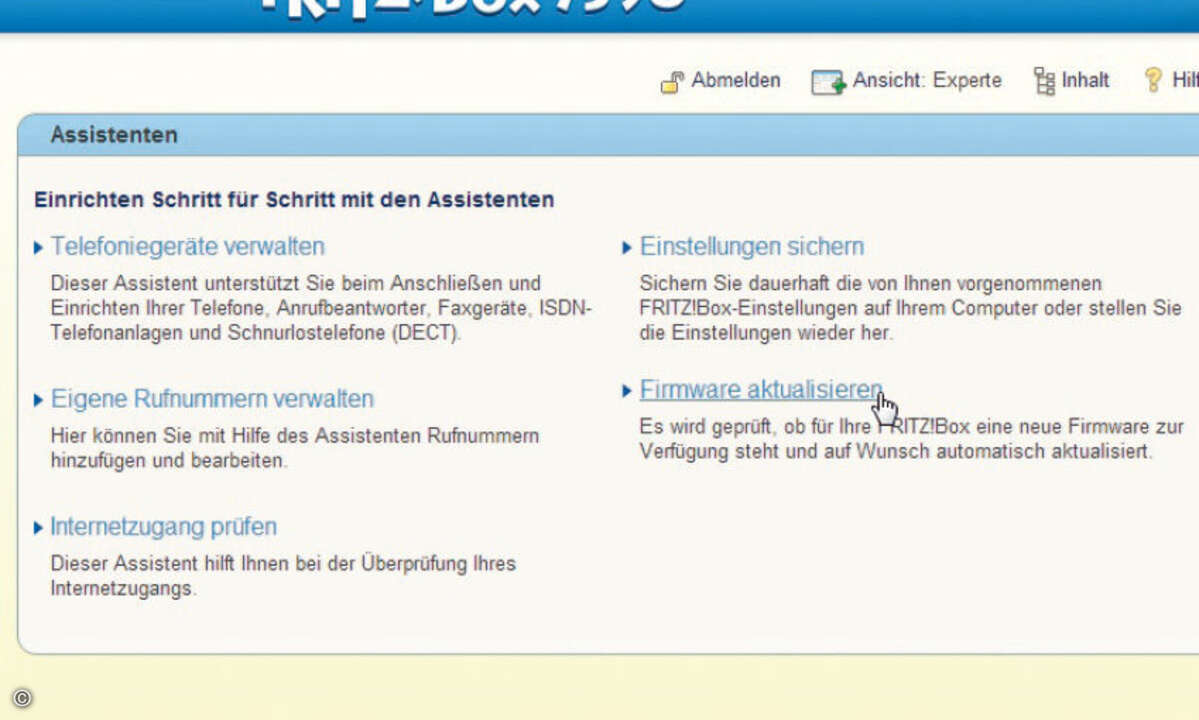 Manche Router besitzen einen Assistenten, mit dem sich Firmware-Updates mit wenigen Klicks durchführen lassen.