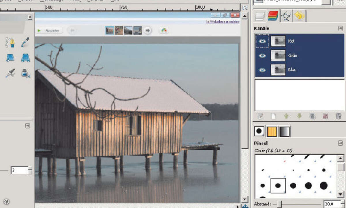 © Hersteller/Archiv Reichlich umständlich ist die Oberfläche von Gimp. Die Tools überzeugen aber qualitativ.