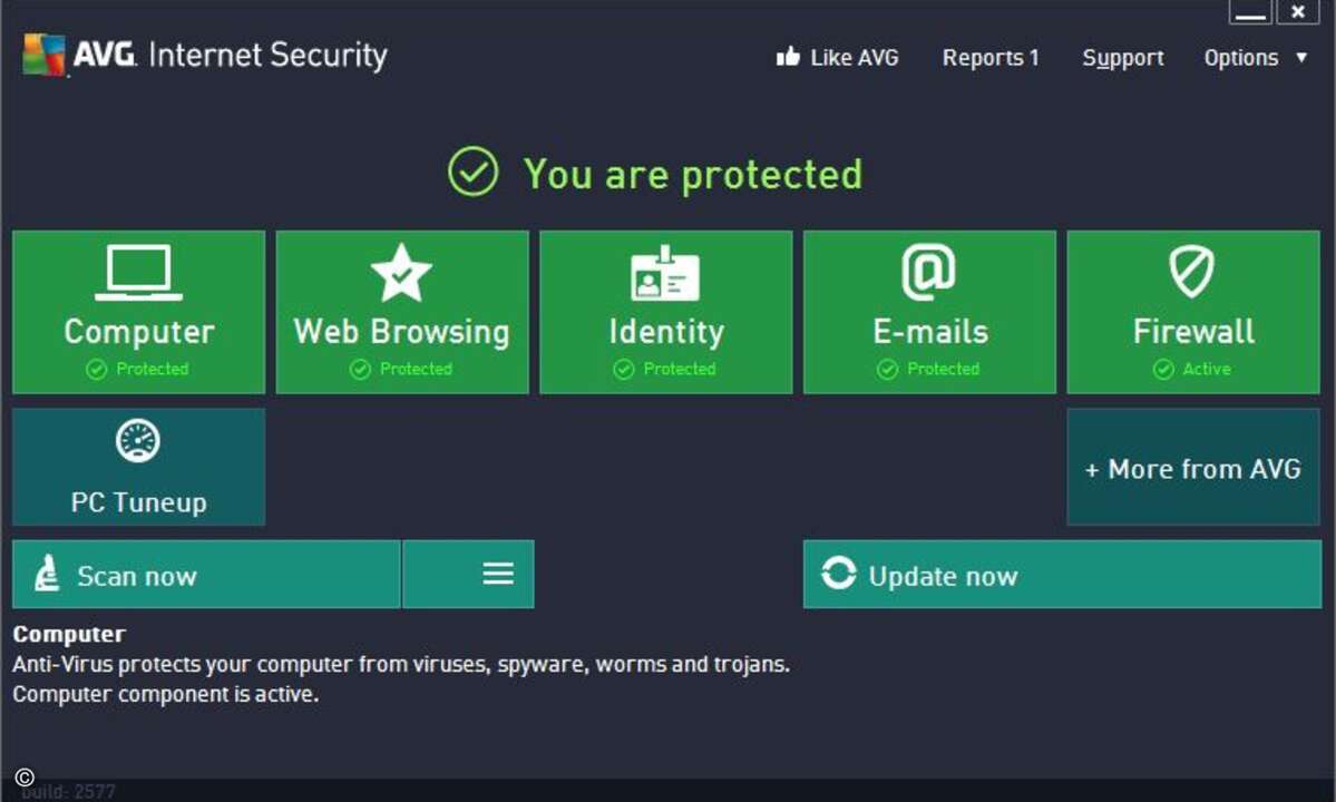 Die neue Oberfläche der Version 2013 von AVG kommt im Windows 8 Look & Feel