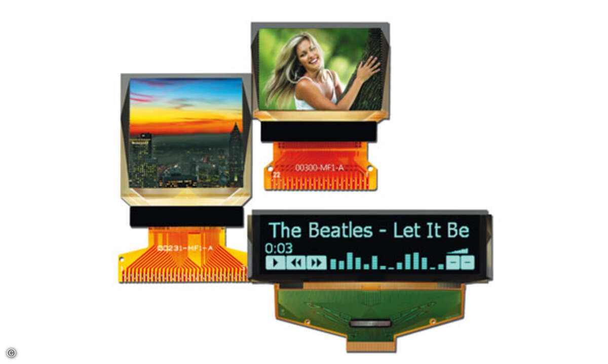 Bild 3. OLEDs spielen im industriellen Bereich fast keine Rolle. Eine Ausnahme sind die passiven, monochromen OLEDs (ganz vorn). (Bild: Glyn)