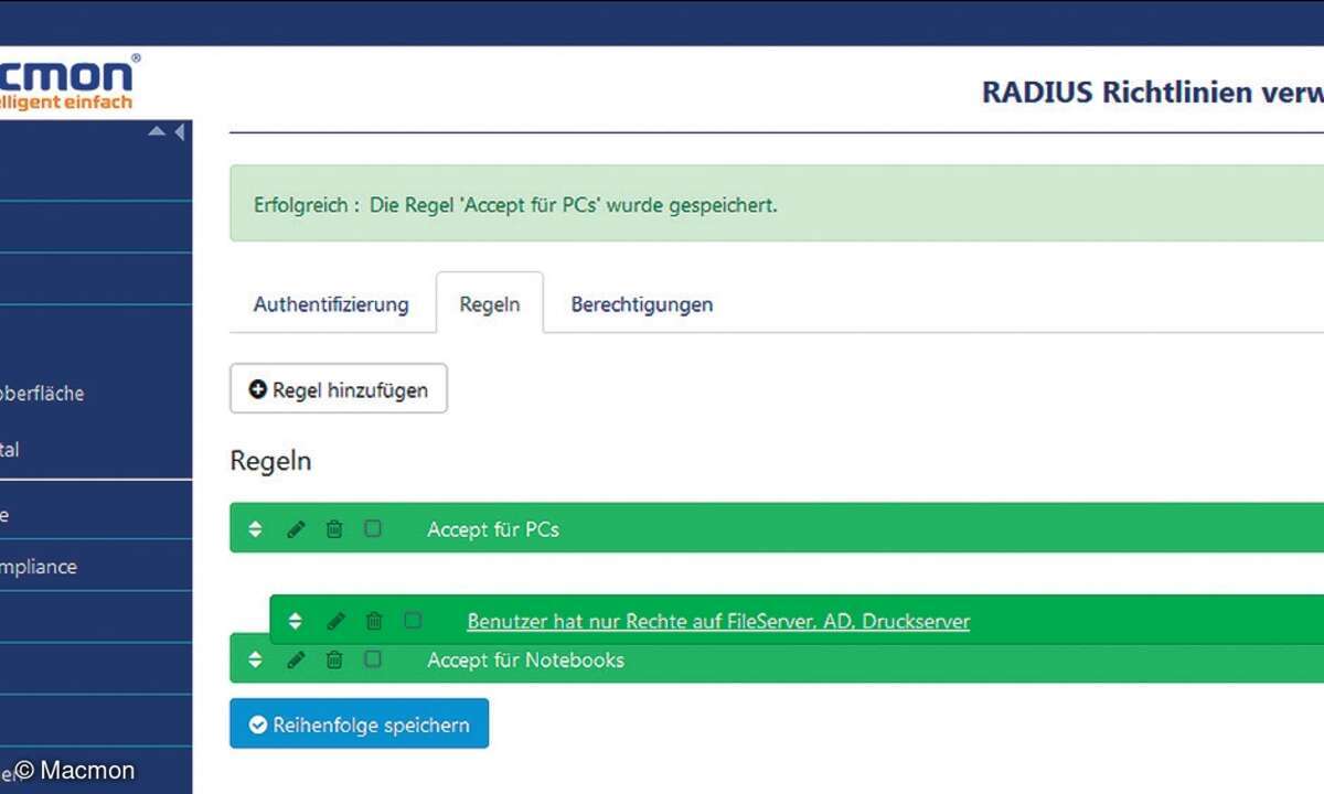 Im neuen User-Interface von Macmon 4.2 lassen sich Regeln einfach per Drag-and-Drop verschieben