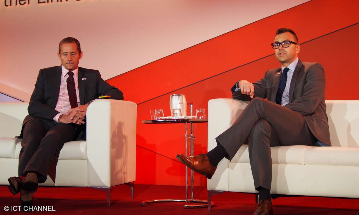 Gareth Hansford, VP EMEA Channels, und Mark Nutt, SVP Global Channels, auf der Veritas Partner Link 2015