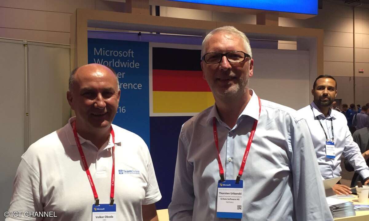 Volker Oboda, CEO Teamdrive mit Thorsten Urbanski, GData, auf der WPC 2016