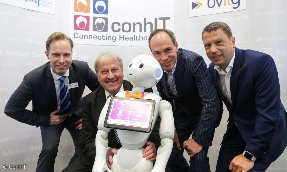 ConhIT 2018 - Eröffnungspressekonferenz - Andreas Kassner, Vorstand, Bundesverband Gesundheits-IT (bvitg); Prof. Dr. Paul Schmücker, Präsident, Deutsche Gesellschaft für Medizinische Informatik, Biometrie und Epidemiologie (GMDS); Christoph Keese, CE