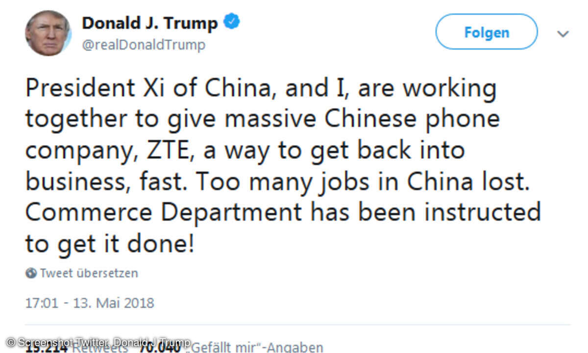 Donald Trump will ZTE helfen, die Sanktionen wieder zu lockern