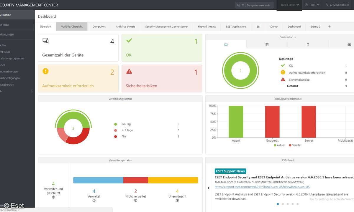 Die Verwaltung der Eset-Lösungen erfolgt nun über das neue »Eset Security Management Center«
