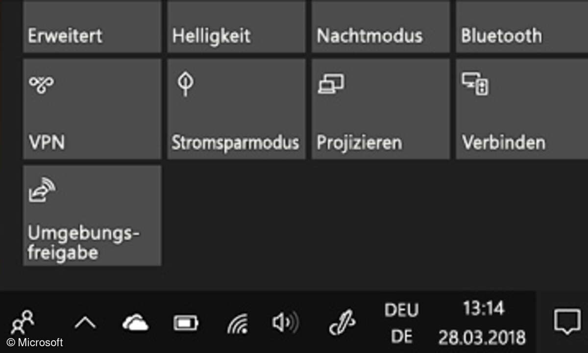 Auch die Schnellzugriffe im Info Center lassen sich jetzt besser anpassen