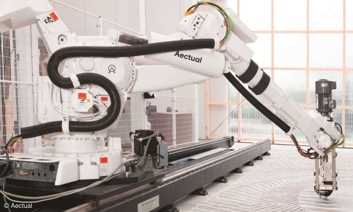 Ein XL-3D-Printing.Roboter von Aectual nutzt 3D-Druck für die Herstellung von Böden
