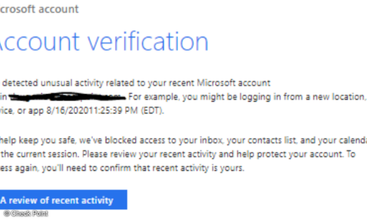 Achtung Fälschung: Phishing-E-Mail zur Account-Verifizierung von »Microsoft Accounts Team«.